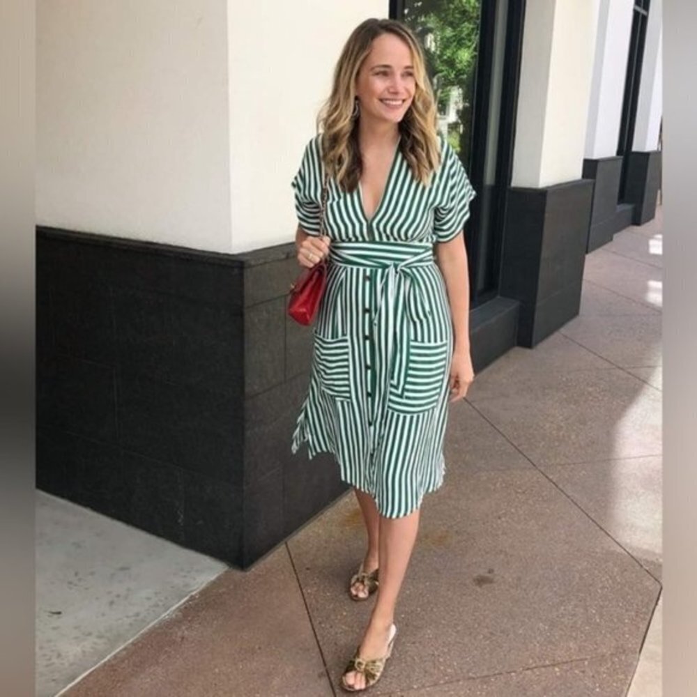 NWT Faithfull The Brand Milan Striped Green Dress Women Size US Small/4